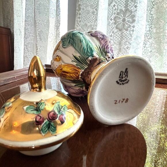 Vintage ELPA Alcobaca Portugal Hand Painted Gilded Ginger Jar Urn - Picture 7 of 11